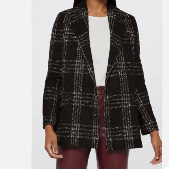 All Saints Astrid Black and White Check tweed Double breasted Blazer, 8 - Picture 2 of 11